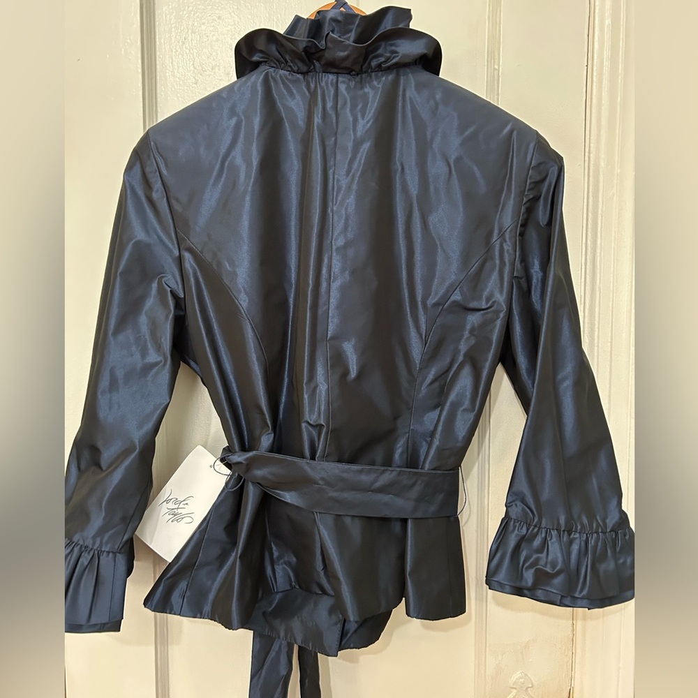 NWT Women’s Xscape blue organza long sleeve ruffled top Sz 12 - Picture 6 of 8